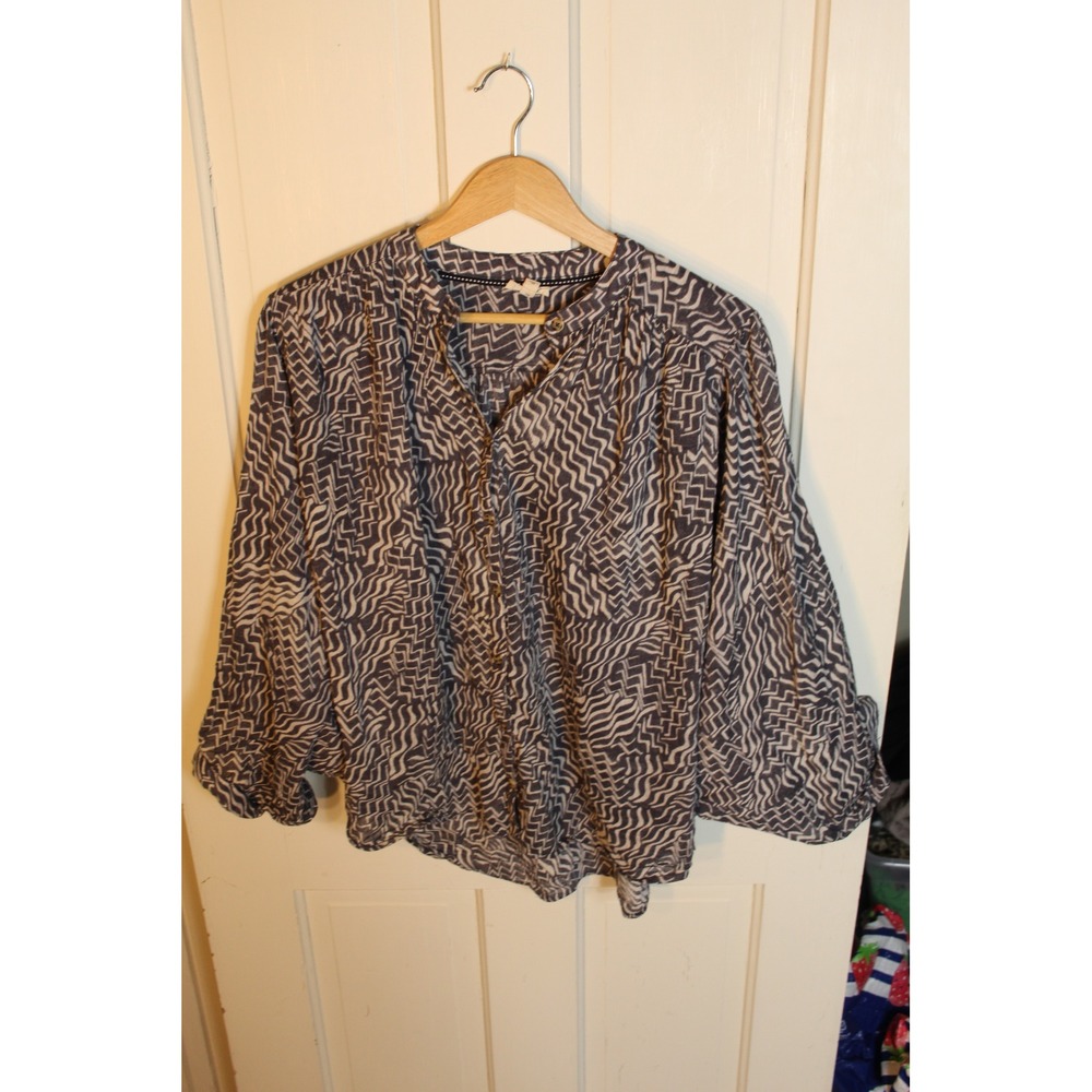 Anthropologie Pilcro Blouse Women's S Gray Patterned 3/4 Sleeve‎ Casual